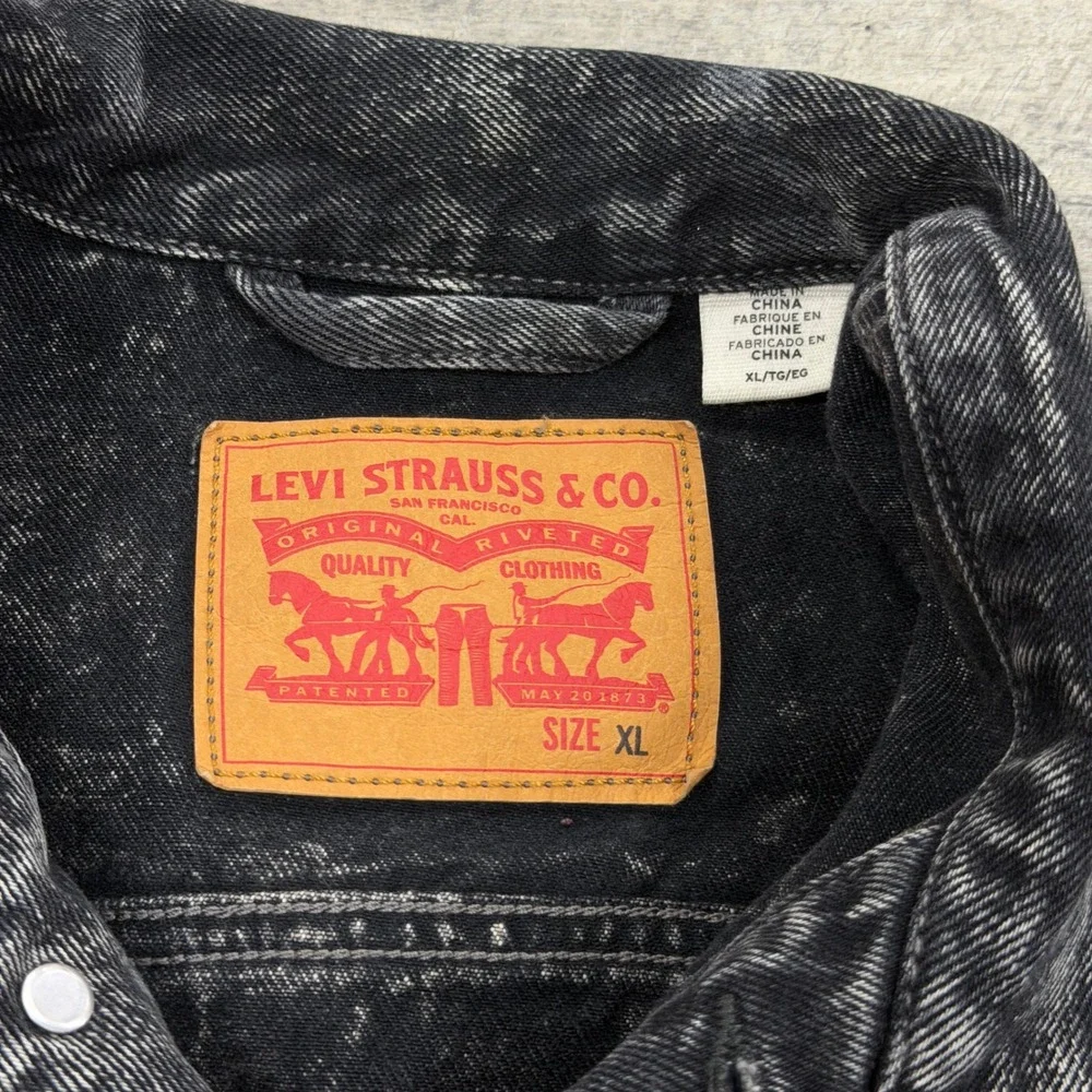 Levi's Denim Jacket Mens XL Black Acid Wash Trucker Jacket Button Up Cotton - Picture 8 of 12